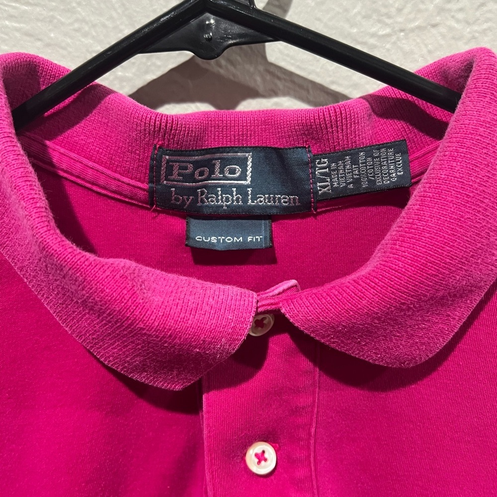 Ralph Lauren Men’s Hot Pink Polo Shirt with Navy Pony Custom Fit Size XL EUC - Picture 2 of 3